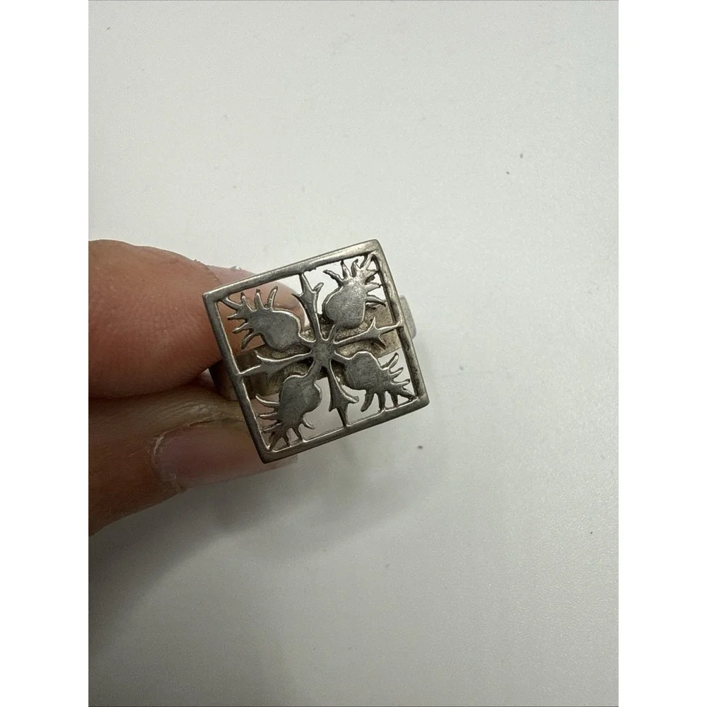 925 Sterling Silver Pineapple‎ Openwork Square Ring Vintage Size 6.5